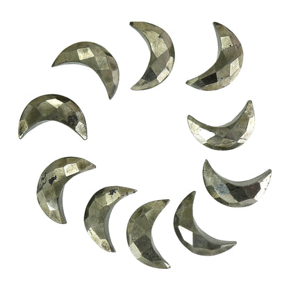 Pyrite Crescent Moon Charms, Natural Gemstone Carvings (7x16 mm)