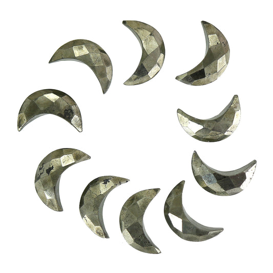 Pyrite Crescent Moon Charms, Natural Gemstone Carvings (7x16 mm)
