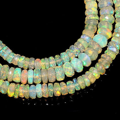 AAA+ Natural Ethiopian Multi Opal Faceted Rondelle Beads 3mm–5mm