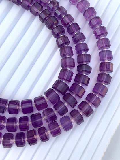 Natural African Amethyst Faceted Tyre Beads | 15" Strand