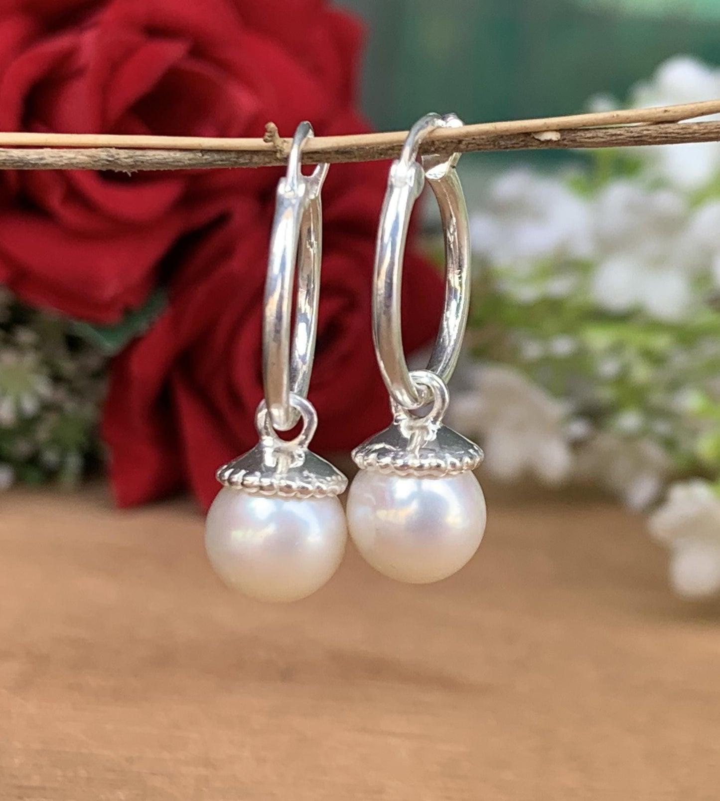 New ! Fairy Pearl Hoop Earrings ~ Soft & Beautiful Feminine Design ~ Best For Her ~ Bridal Jewelry ~ June Birth month ~ Mother's Day Gift