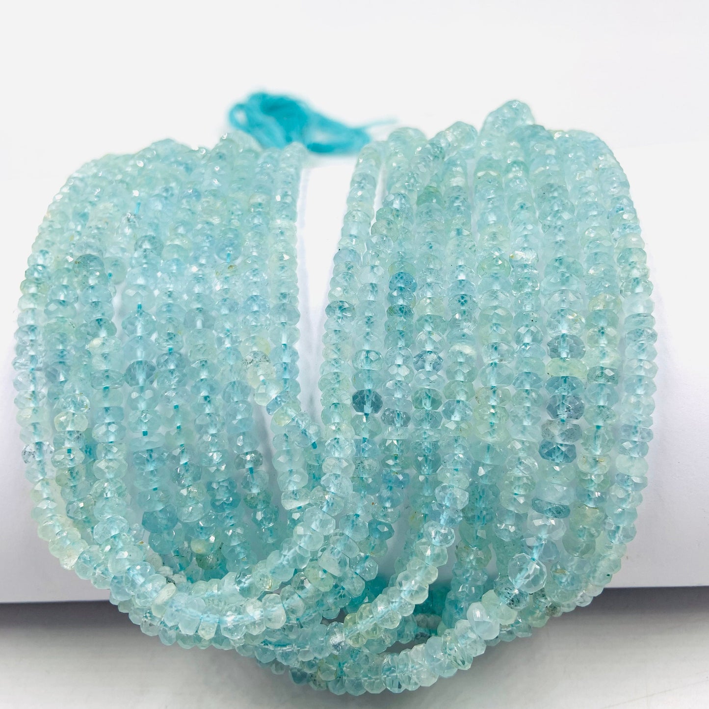 Natural Blue Aquamarine Faceted Rondelle Beads for Jewelry Making