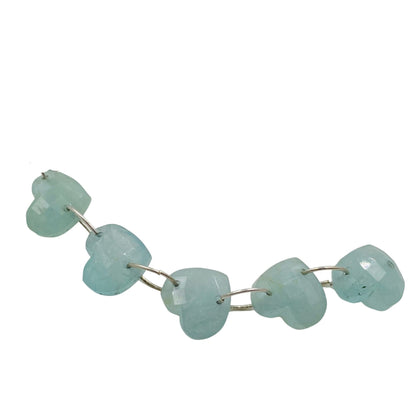 Natural Aquamarine Faceted Carved Heart Double Drill Briolette Beads