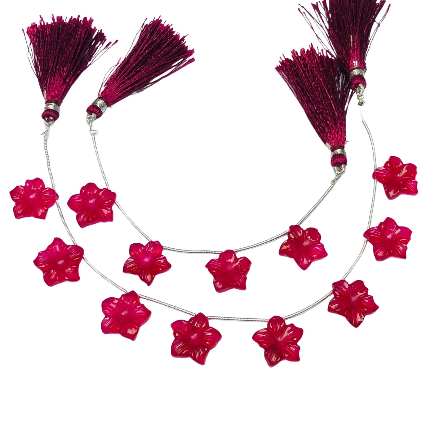 4 Pieces Beautiful Red Wine Quartzite Carved Flower Shape Briolette Side Drill Beads handmade Carved gemstone Size-16X16X4mm