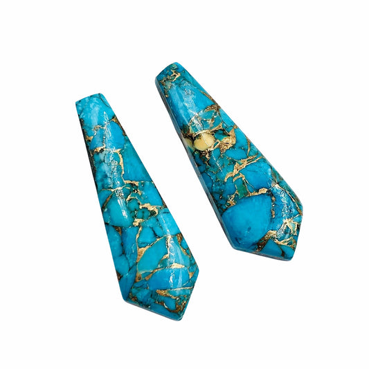 1 Pair Copper Turquoise Smooth Long Kite Shape Gemstone, Size 10x32mm, Matching Pair Briolette, Earring Making Gemstone , SKU - BBI985
