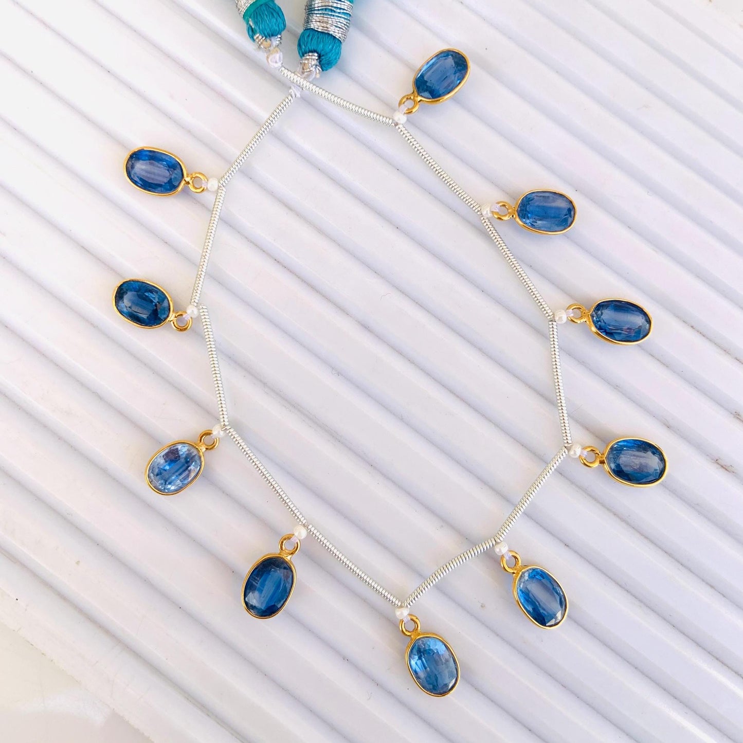 10 Pieces Natural Blue Kyanite Oval Bezel Connector | Faceted 6x8mm