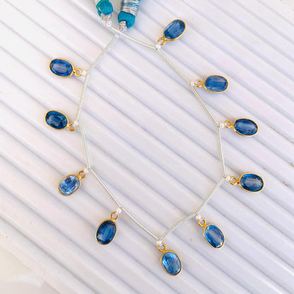 10 Pieces Natural Blue Kyanite Oval Bezel Connector | Faceted 6x8mm