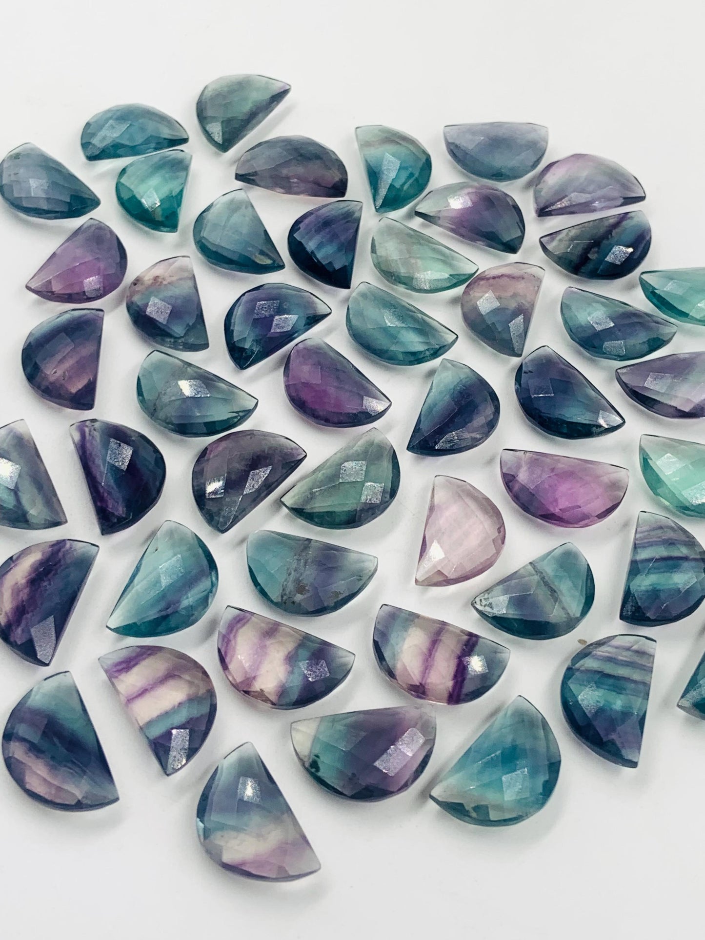 2 Pieces Natural Multi Fluorite Faceted Semi Circle Shape Gemstone, Size 10x16mm, Hand Carved Fancy Briolette, Jewelry Supplies, SKU-BBI216