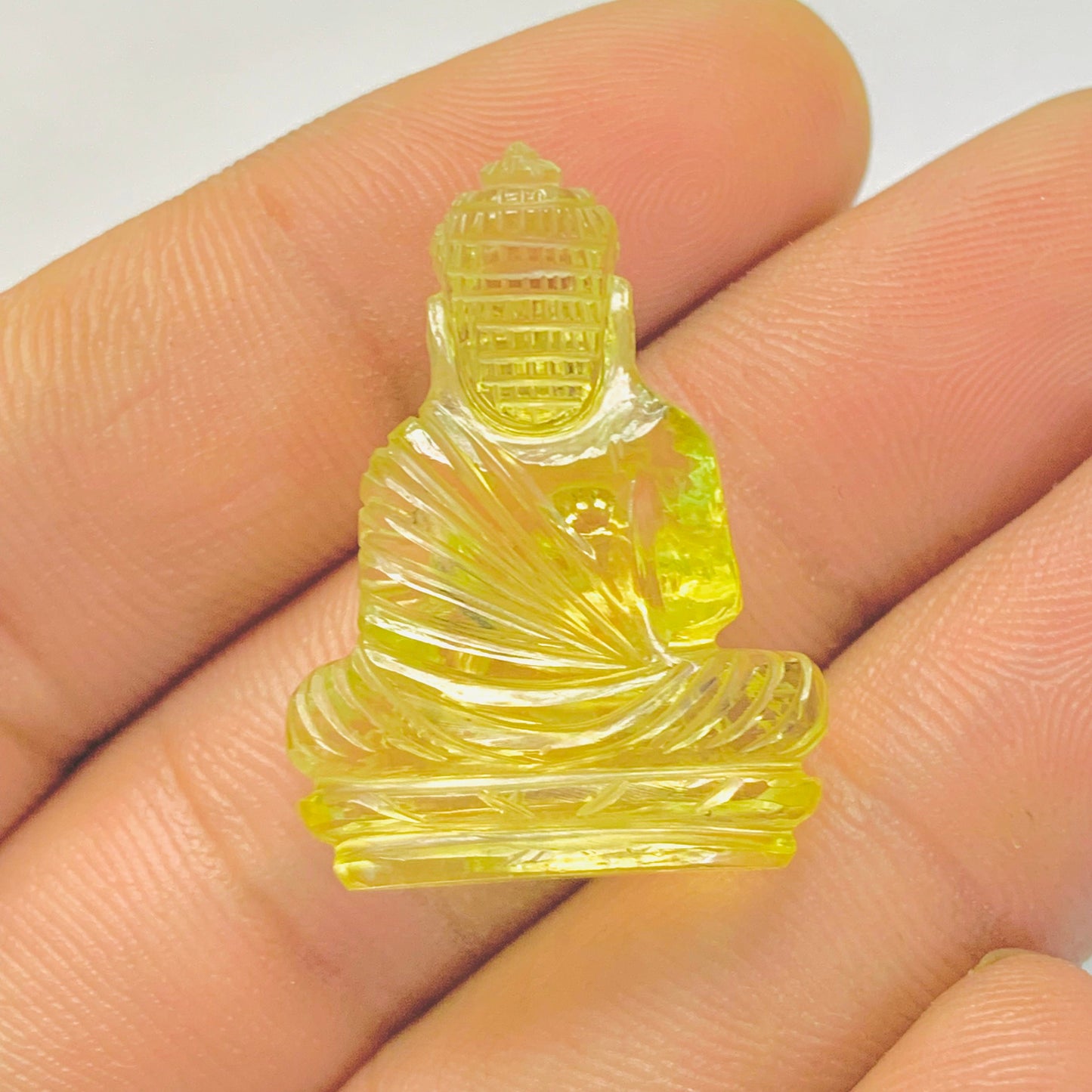 Natural Lemon Quartz Buddha Hand Carved Gemstone Statue BBI1159