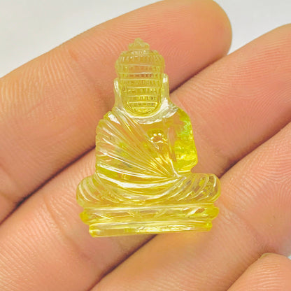 Natural Lemon Quartz Buddha Hand Carved Gemstone Statue BBI1159