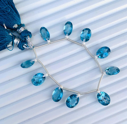 10pcs Natural London Blue Topaz Faceted Oval Cut Gemstone Beads