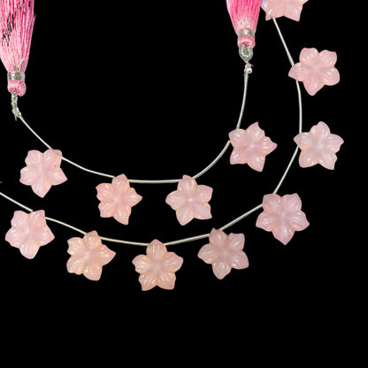 4 Pieces Pink Quartzite Carved Flower Shape Briolette Side Drill Beads Pink Quartzite Flower Shape Gemstone Beads size 16X16X3 mm