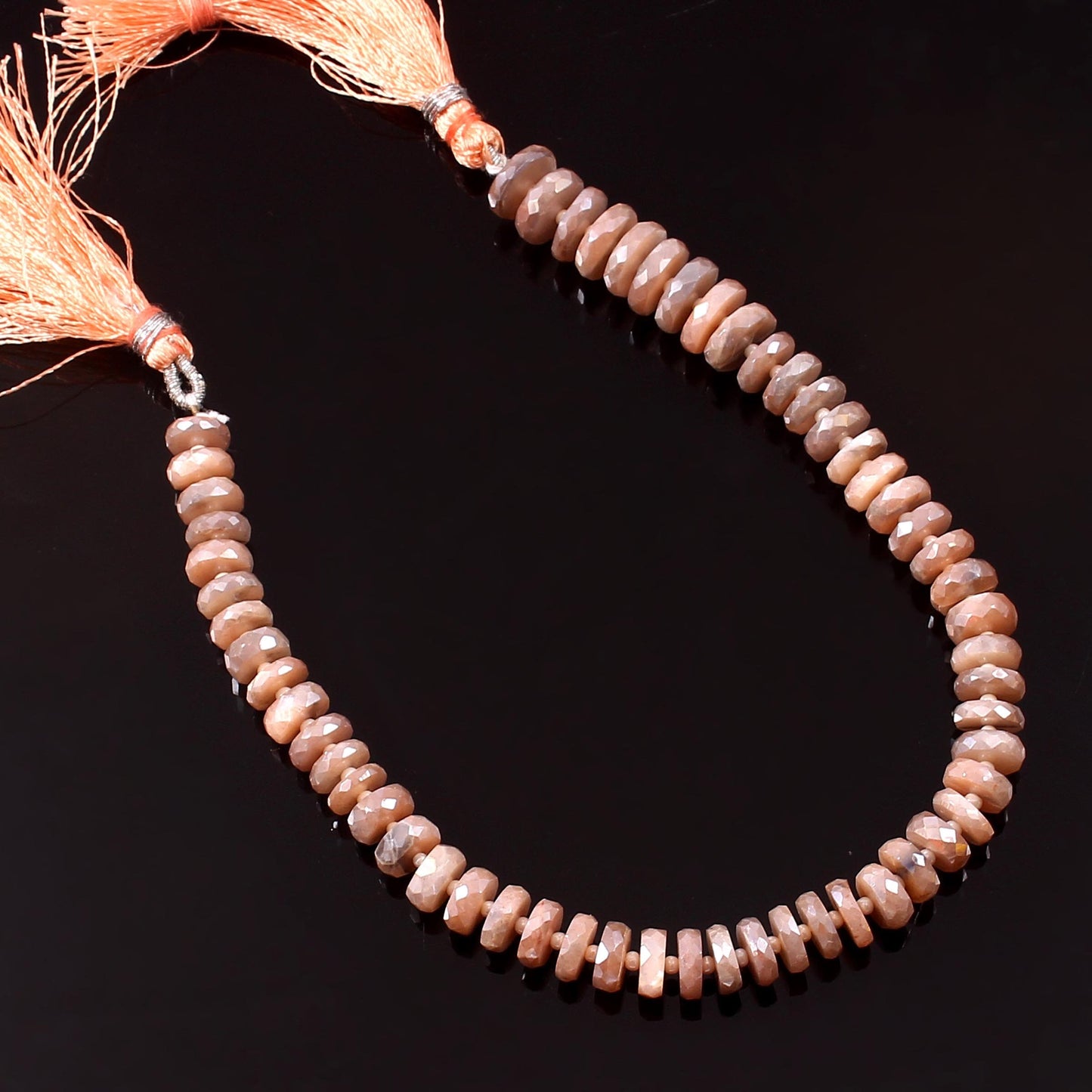 Natural Peach Moonstone Faceted Flat Tyre Shape Beads , Silver Coated Beads , Multi Moonstone Flat Tyre Beads , Heishi Wheel Beads BBI567