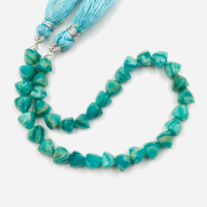 Natural Amazonite Faceted Briolette Trillion Shape gemstone beads, Straight Drilled, 8 Inches Strand, Size 6mm BBI948