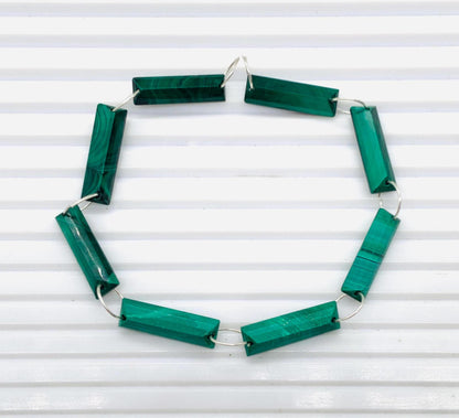 Natural Malachite Baguette Beads – Step Cut Faceted Gemstones 20x6x4mm Both Side Face Drill