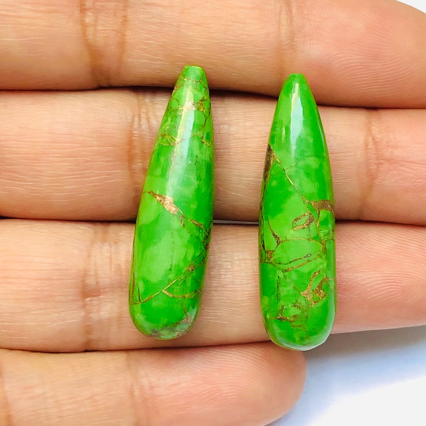 1 Pair Green Copper Turquoise Smooth Long Drop Gemstone, Size 9x30mm, Matching Pair Briolette, Earring Making Gemstone, , SKU - BBI987