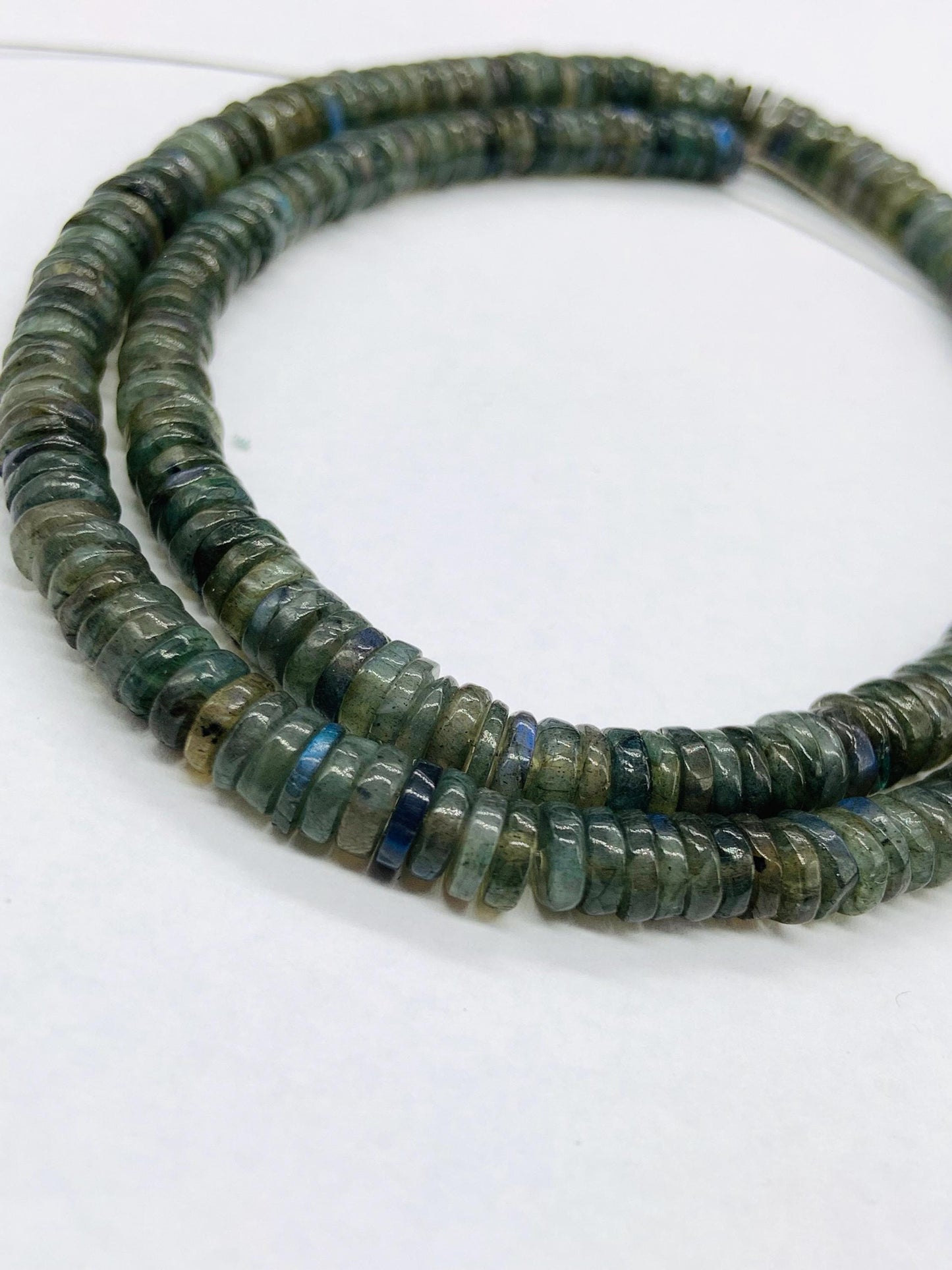 Natural Labradorite Heishi Tyre Beads – Smooth Blue Flash Gemstone 16 Inch