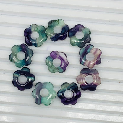 4 Pcs Natural Multi Fluorite Smooth Flower Gemstone Beads 15mm Carved Flower jewelry Multi Fluorite Gemstone Jewelry Handmade Bracelet Beads