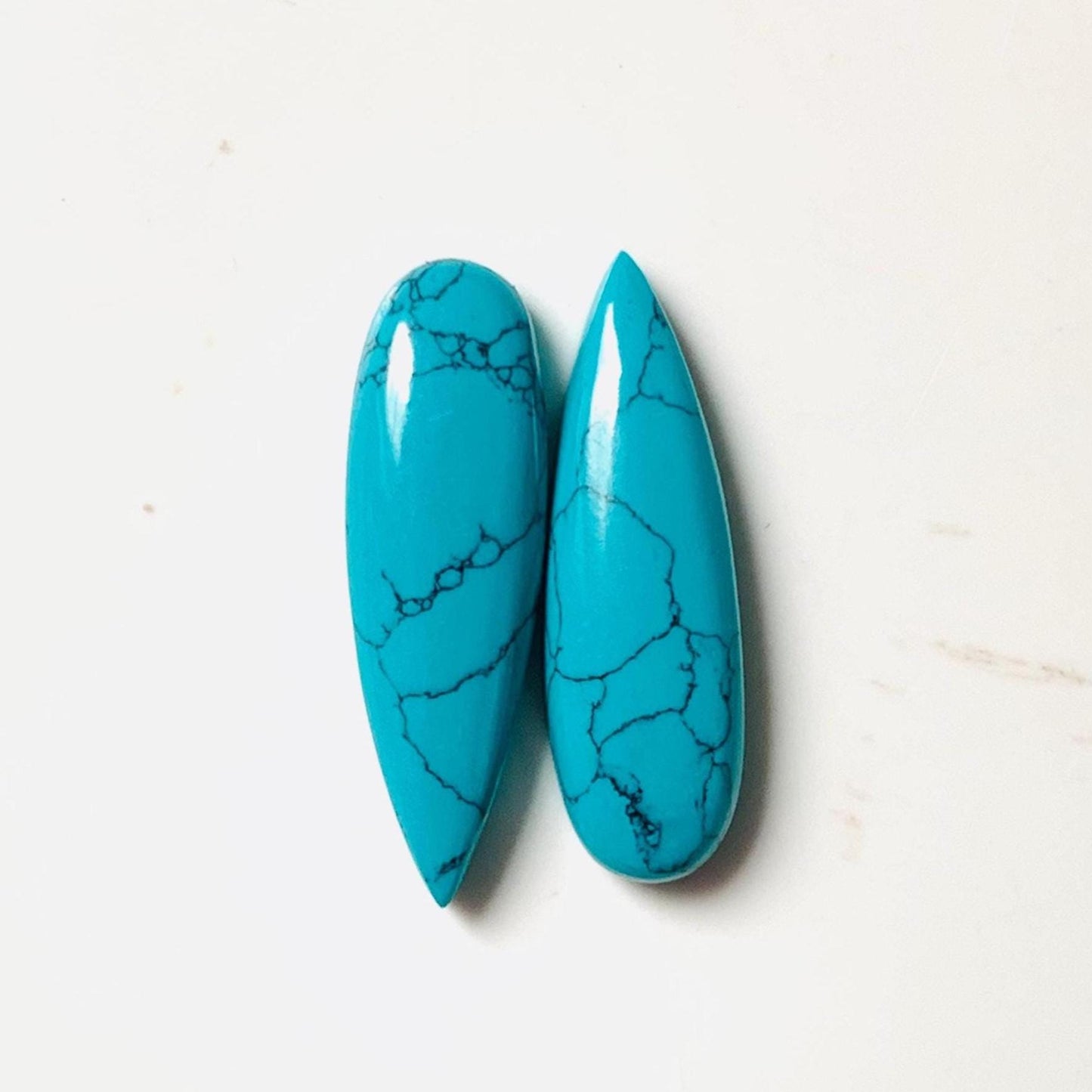 1 Pair Synthetic turquoise Smooth Long Pear Shape Flat back Gemstone Size 10x31mm, Matching Pair Briolette, Earring Making gift for her