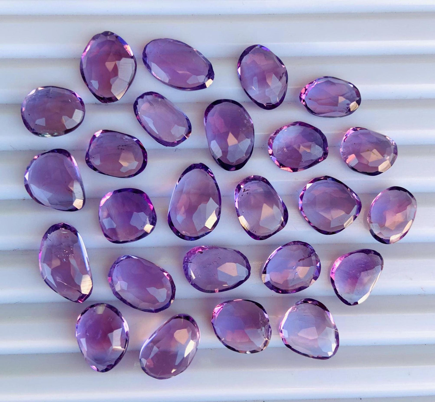 Natural Pink Amethyst Rose Cut Slices Cabochons Faceted Rose Cut Flat Back Cabochons, Rose Cut Loose Gemstone, Pink Amethyst Gemstone Slices
