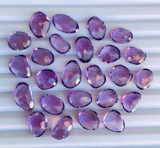Natural Pink Amethyst Rose Cut Slices Cabochons Faceted Rose Cut Flat Back Cabochons, Rose Cut Loose Gemstone, Pink Amethyst Gemstone Slices