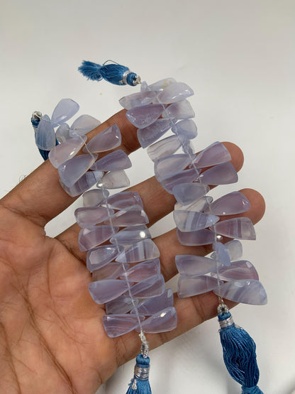 Natural Blue Lace Agate Sail Crown Cut Briolette Beads