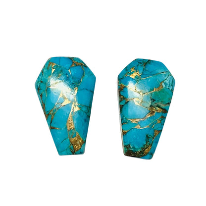 1 Pair Copper Turquoise Smooth Cut Coffin Shape Gemstone, Size 11X18mm, Matching Pair Briolette, Earring Making Gemstone , SKU - BBI991