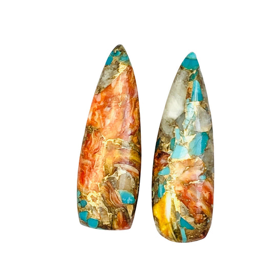 1 Pair Spiny Oyster Copper Turquoise Smooth Long Trillion Gemstone, Size 10x31mm, Matching Pair Briolette, Pair gemstone , SKU - BBI974