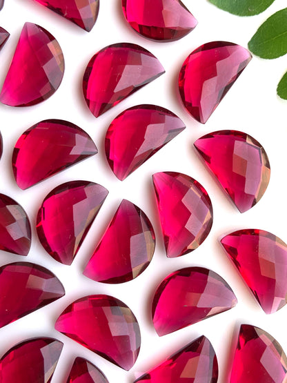 2 Red Hydro Quartz Gemstone, Faceted Half Moon Briolette (10mmx16mm)