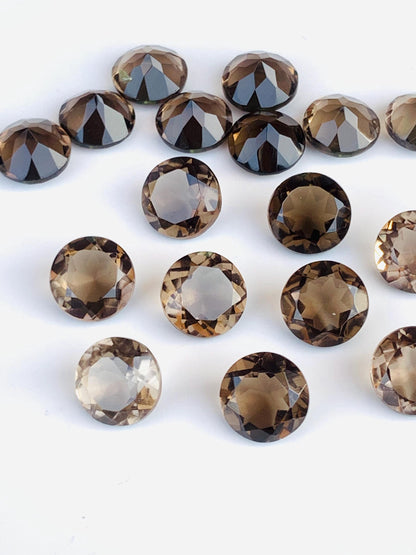 Natural Smoky Quartz Faceted Round Shape Cut Stone CALIBRATED Loose Stone Cut Round Jewelry Making Semi Precious Cut Stone for Earrings