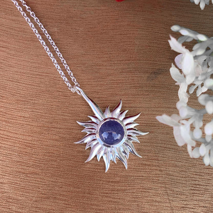 Tanzanite Celestial Necklace – Silver Statement Pendant, Gift for Her