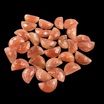 2 Pieces Natural Orange Sunstone Faceted Semi Circle Shape Gemstone, Size 10x16mm, Half Moon Gemstone Briolette, Making Jewelry, SKU-BBI234