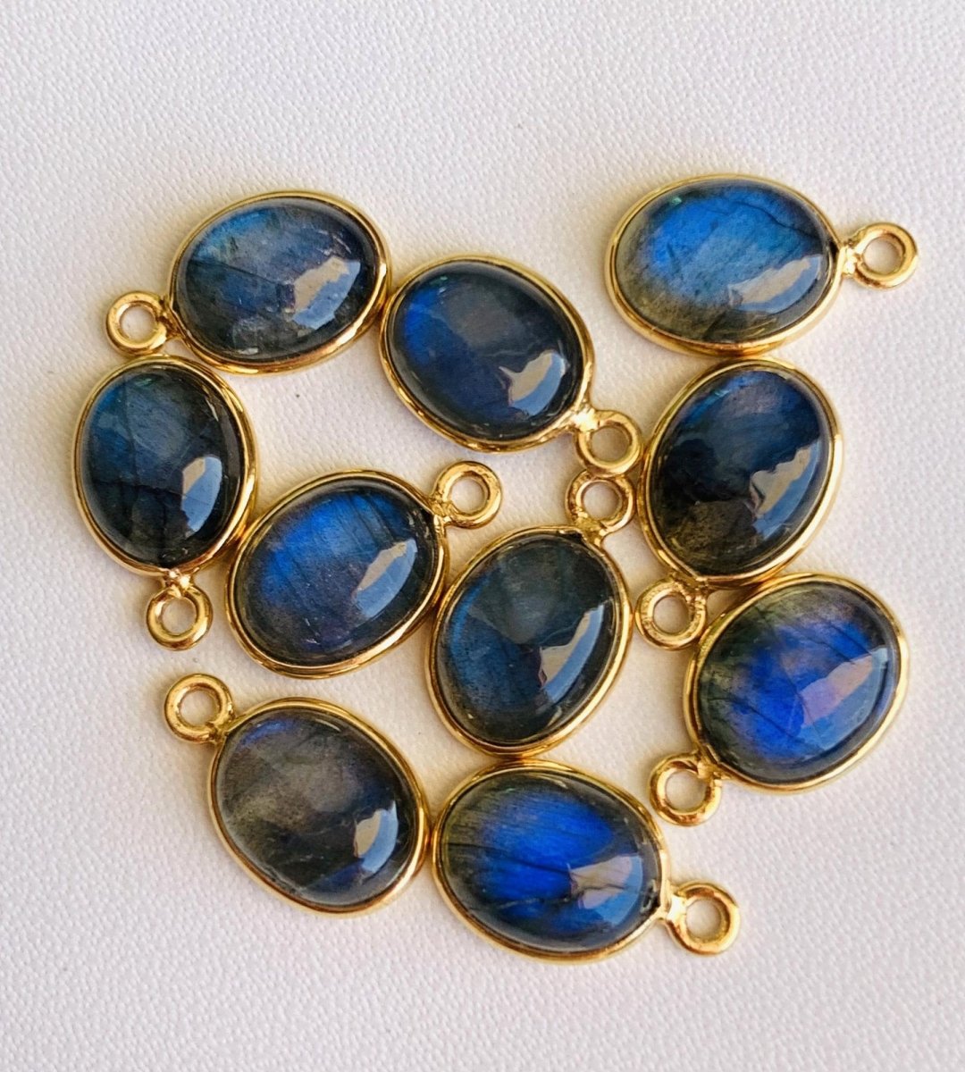 7x9 mm Labradorite Connectors ~ Oval Bezel Link ~ Silver & Gold Charm for Earrings, Bracelets, and Birthstone Jewelry Supplies - BeadsBoatInc