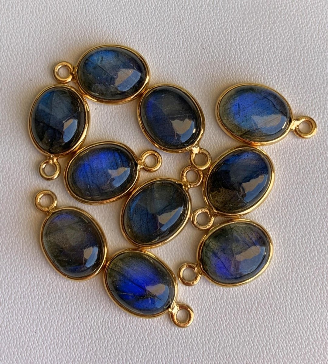 7x9 mm Labradorite Connectors ~ Oval Bezel Link ~ Silver & Gold Charm for Earrings, Bracelets, and Birthstone Jewelry Supplies - BeadsBoatInc
