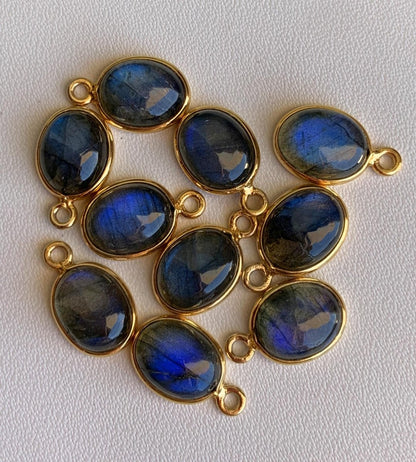 7x9 mm Labradorite Connectors ~ Oval Bezel Link ~ Silver & Gold Charm for Earrings, Bracelets, and Birthstone Jewelry Supplies - BeadsBoatInc