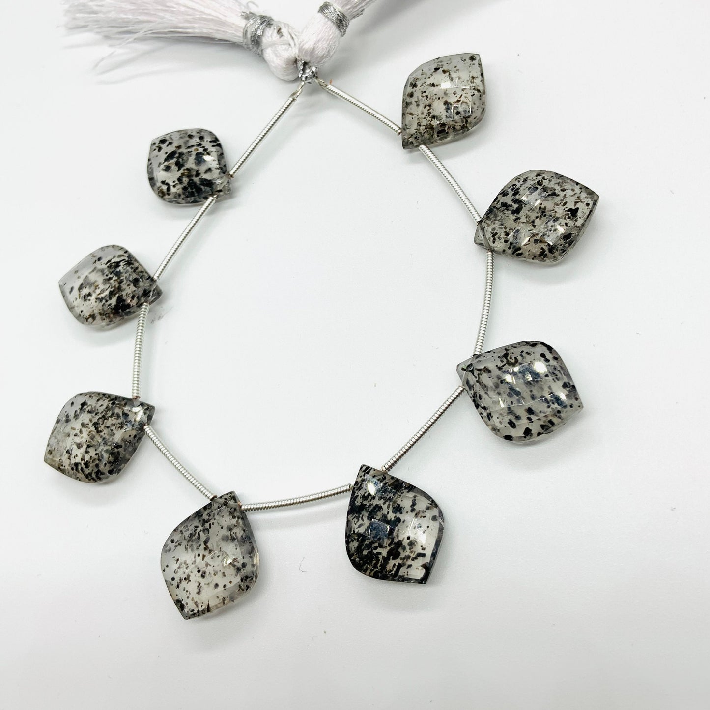 10 Pieces Natural Black Dot Quartz  Carved Fancy Cut Shape Gemstone Briolette Side Drill Beads Line | Faceted Gemstone Beads BBI963