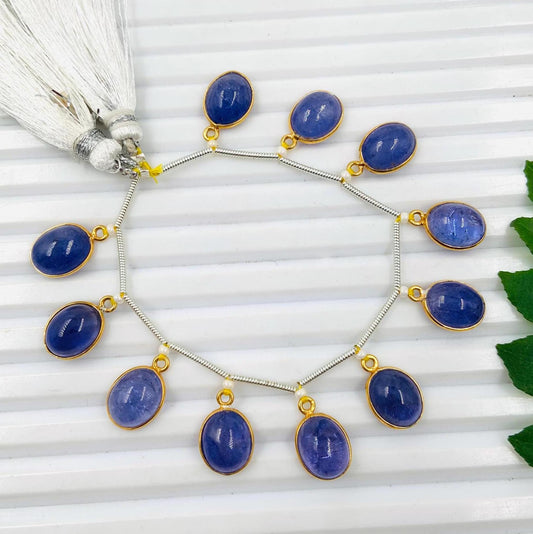 10 Pcs Natural Tanzanite Smooth Oval Bezel Connectors | 8x10mm Gold