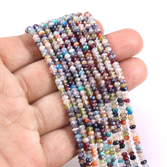 Natural 3mm-3.5mm Multi Gemstone Rondelle Beads Necklace, Faceted Gemstone Necklace For Women, Handmade Gift Premium Quality Beads Jewelry