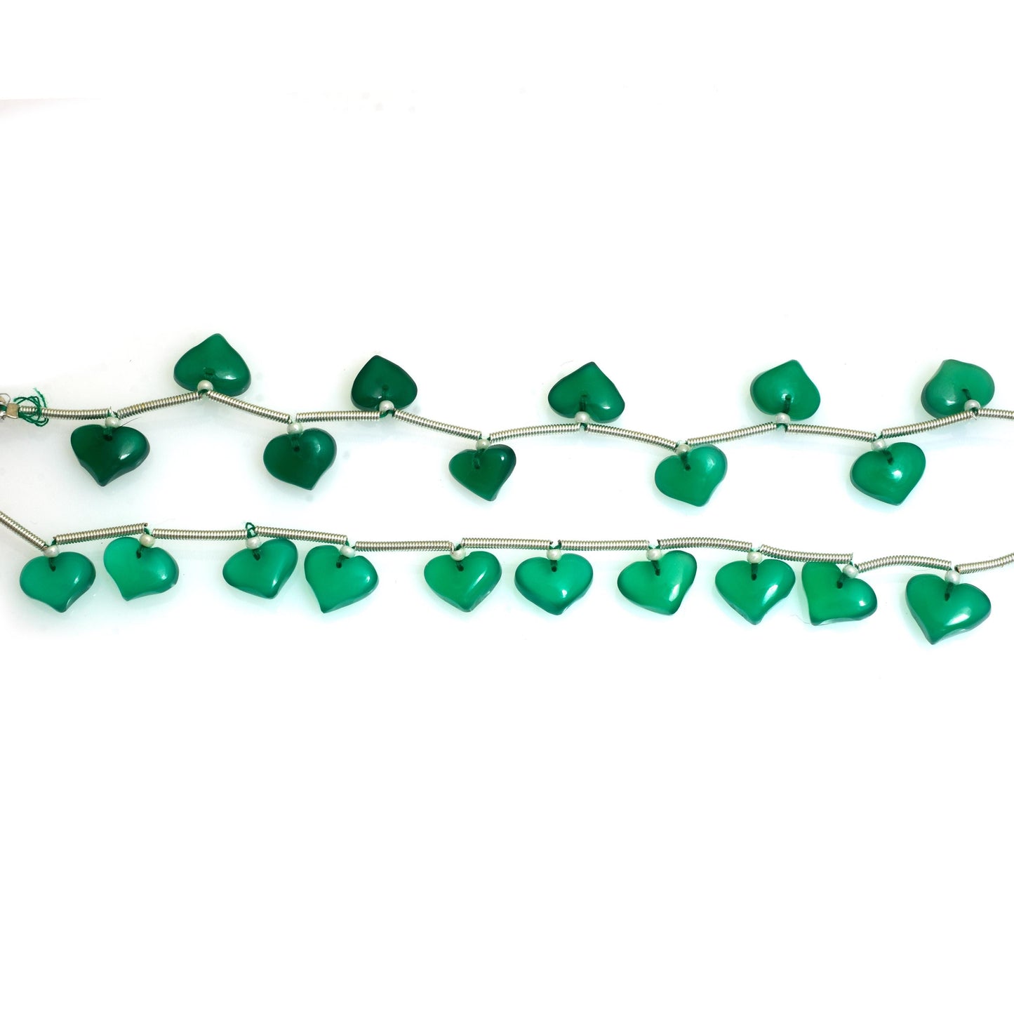 Natural Green Onyx Smooth Heart Briolette Beads 8x10x5mm – Faceted Face Drill