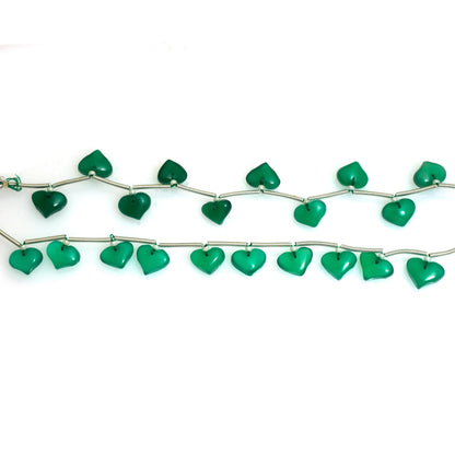 Natural Green Onyx Smooth Heart Briolette Beads 8x10x5mm – Faceted Face Drill