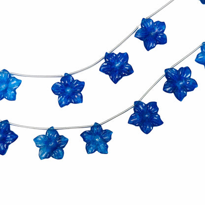 4 Pieces Blue Quartzite Carved Flower Shape Briolette Side Drill Beads ,Blue Quartzite Flower Shape Gemstone beads size 16X16X3 mm Handmade