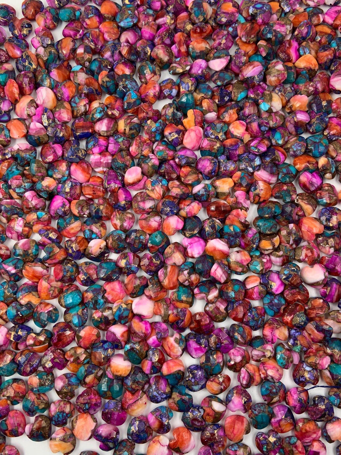 Natural Pink Spiny Oyster Copper Turquoise Hand Carved Heart Shape Loose Gemstone Beads , Carved Heart Shape Gemstone Briolette Size 10mm