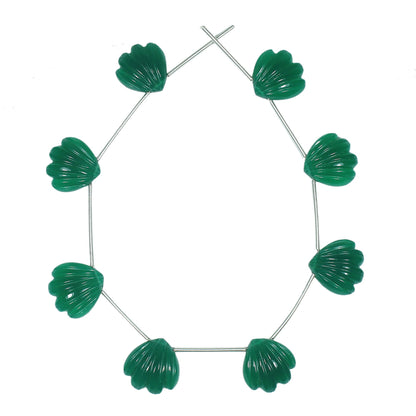 Green Onyx 8 Pieces Carved Fan Shape Briolette Side Drill Beads