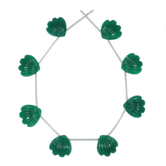 Green Onyx 8 Pieces Carved Fan Shape Briolette Side Drill Beads