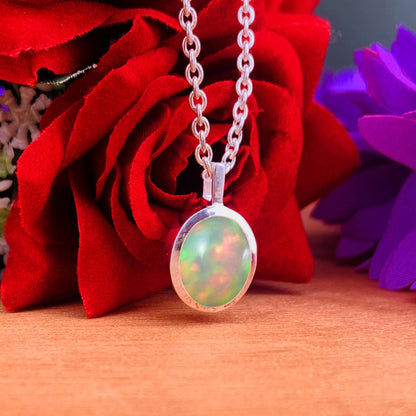 Minimalist Opal Necklace – Dainty Silver Birthstone Jewelry