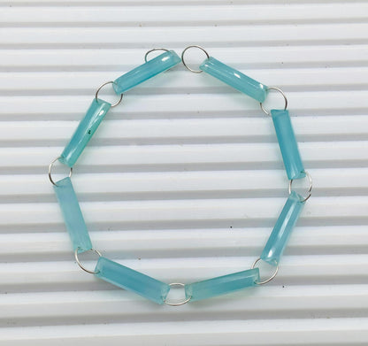 10 Pieces Natural Aqua Chalcedony Baguette Step cut Faceted Gemstone beads Size 20X6X4mm Gift for her Both Side Face Drill Gemstone BBI1129
