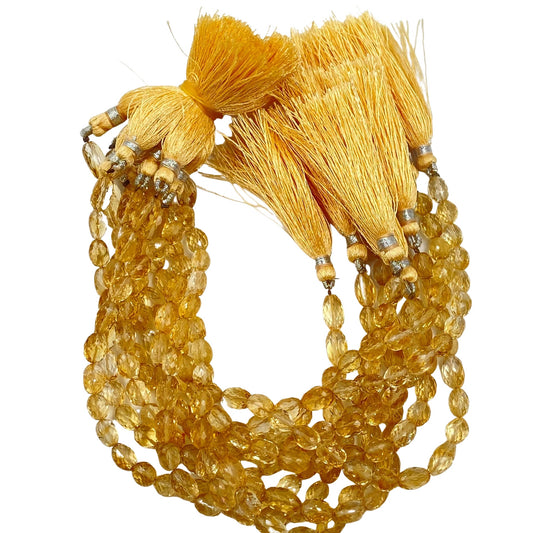 Natural Citrine Faceted Oval Mani Shape Beads | 8 Inch Citrine Gemstone Strand