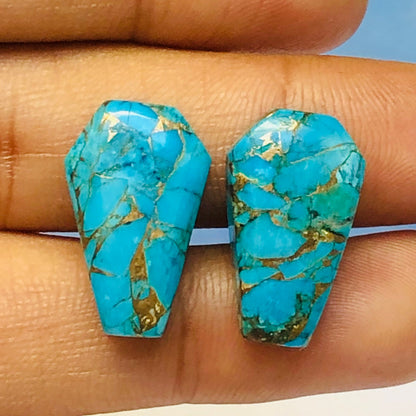 1 Pair Copper Turquoise Smooth Cut Coffin Shape Gemstone, Size 11X18mm, Matching Pair Briolette, Earring Making Gemstone , SKU - BBI991
