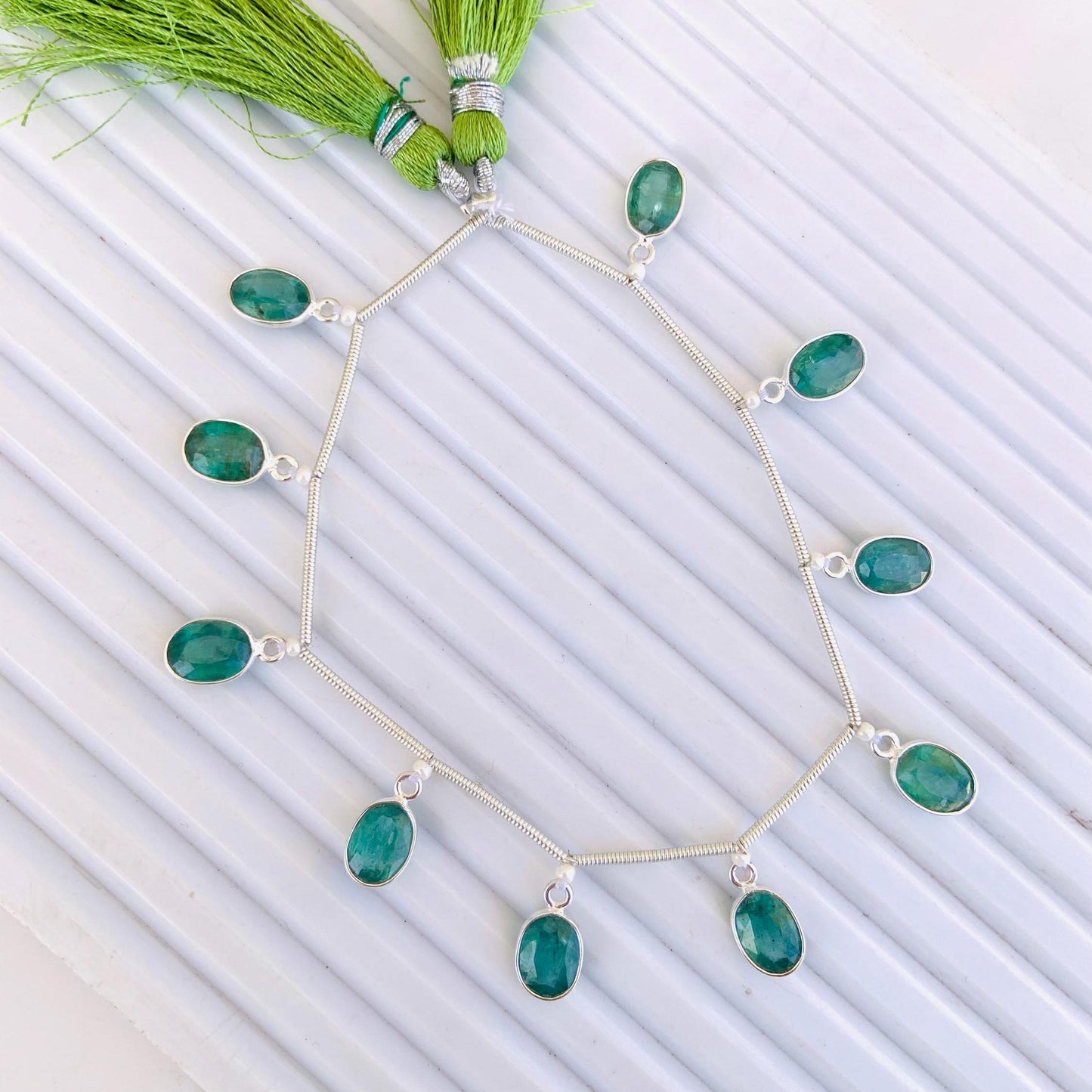 Natural Green Kyanite Oval Bezel Connector | Faceted Cutstone | 10 Pcs