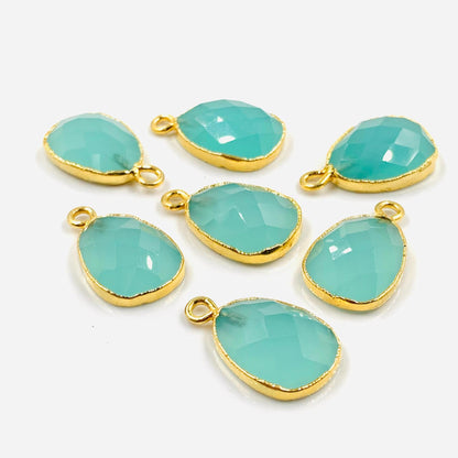 7 Pieces Natural Aqua Chalcedony Faceted Free form Shape Gemstone Gold Bezel Connector Jewelry Making Size 10X14mm Connectors for pendent